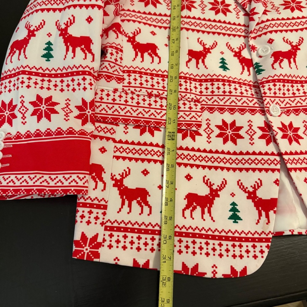 Braveman Mens Christmas Suit Fair Isle Reindeer Snowflake Red White‎ 46R 40W - Picture 5 of 12